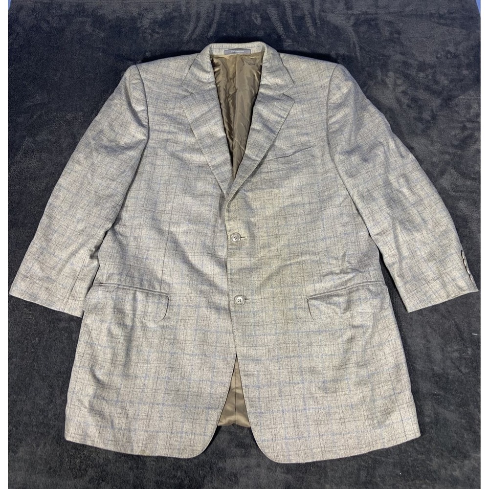 Ermenegildo Zegna Sport Coat Gray Blue Plaid Silk Cashmere Blazer 2 Button 44R